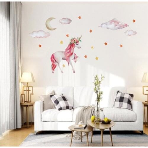 Floral Cloud Unicorn Wall Sticker For kids rooms Art Mural Bedroom Wall Decoration wall stickers for kids rooms