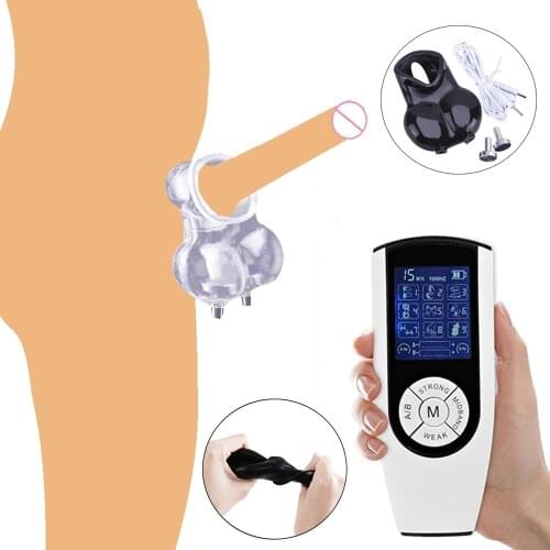 Electro Shock Scrotum Ring Sex Ball Stretcher Cock Scrotum Squeeze Penis Lock Ring Chastity Device Sex Toys For Men Masturbator