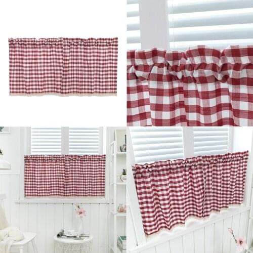 European Rural Buffalo Check Plaid Gingham Farmhouse Window Curtain Tie Up Shade