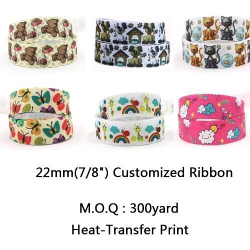 [IuBuFiGo] 7/8"(22mm) Grosgrain Printed Customized Logo Ribbon As You Want 200 yards