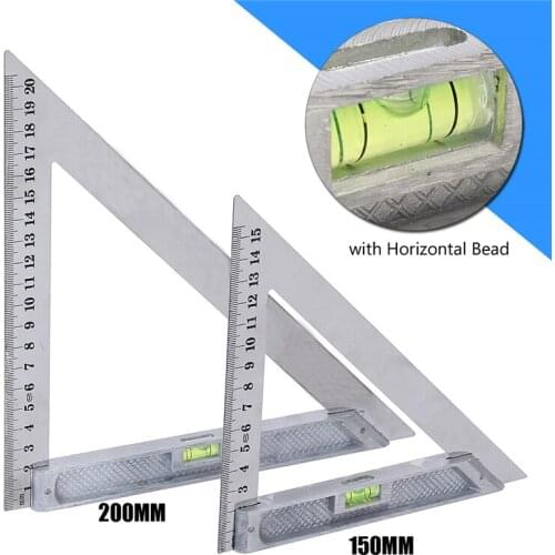 JIGUOOR 150mm 200mm Triangle Ruler Measuring Tool 90 degree Alloy with Level Bubble Bead Horizontal Woodworking