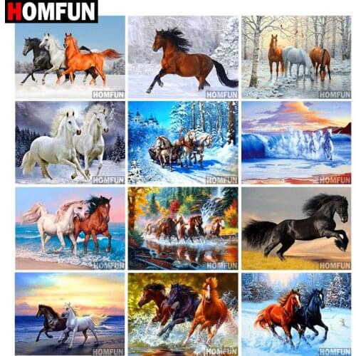 HOMFUN Diamond Painting Full Square/Round Drill 5D DIY " Animals Horse " 3D Daimond Embroidery Rhinestone Cross Stitch Decor