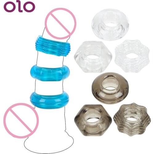 OLO 3Pcs/set Crystal Penis Ring Silicone Cock Ring Delay Ejaculation Penis Enlargement Extender Sex Product Sex Toys for Men
