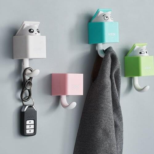 Creative Cute Hidden Cat Wall Hanging Hook Clothes Hat Scarf Key Hooks Cute Animals Hanger Rack Wall Decoration Free Punching