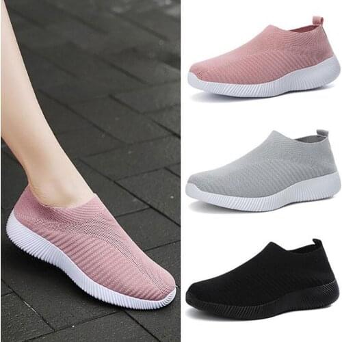 Summer Women Vulcanized Shoes High Quality Women Sneakers Slip On Flats Shoes Casual Loafers Woman Flats Knitting Sock Sneakers