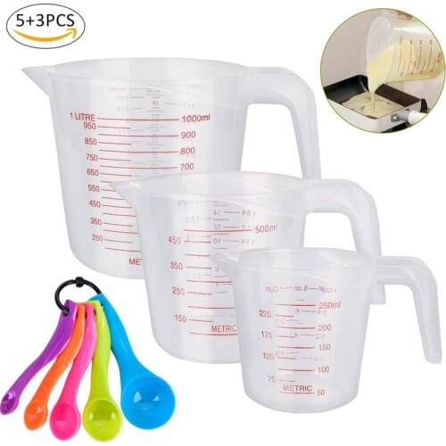 5 3 PCS PP Plastic Accurate Measuring Spoons Cup Jugs 1 2.5 5 7.5 15 250 500 1000ml Pour Spout Surface Kitchen Tool Supplies
