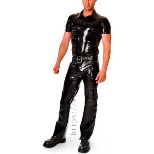 100% handmade cool mens short sleeve slim polo latex tops what is made of 0.4mm thickness natural & flexible latex materials