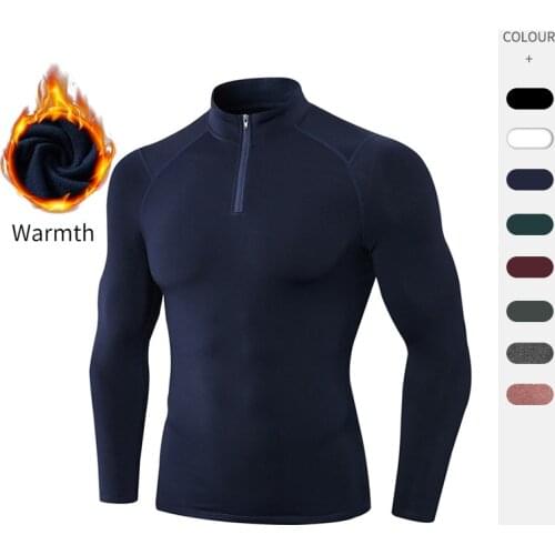 Men Gym Winter Polo Shirt Fitness Keep Warm Tight Sport Top Trainning Workout Long Sleeve Shirt Men Autumn Bodybuilding Clothes
