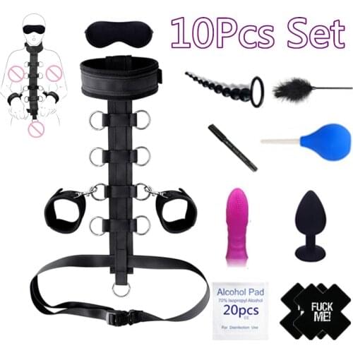 Sex Bondage Set bdsm Restraint Sex Toys Adults sex Games for women men Couples Handcuffs Whip Gag Nipple Eye Mask Butt Plug