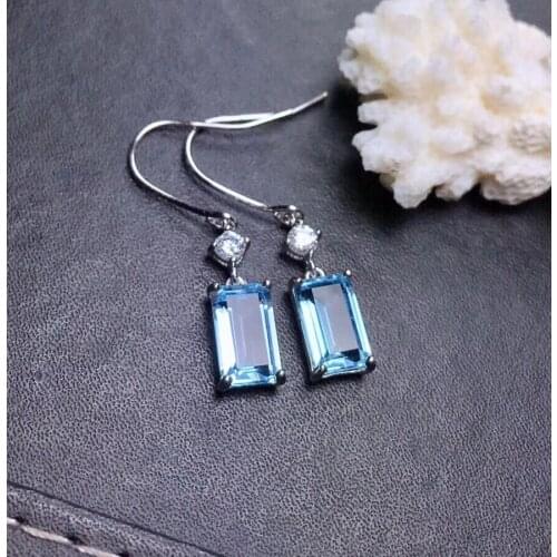Natural Blue topaz earring Free shipping Natural real Blue topaz 925 sterling silver 6*10mm