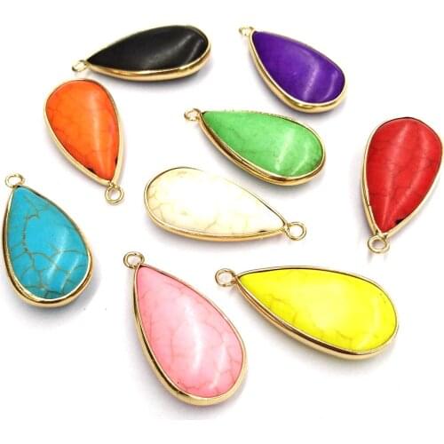 Natural Stone Colorful Turquoises Pendants Water drop shape Pendant for Jewelry Making Diy necklace accessories Size 16x34 mm