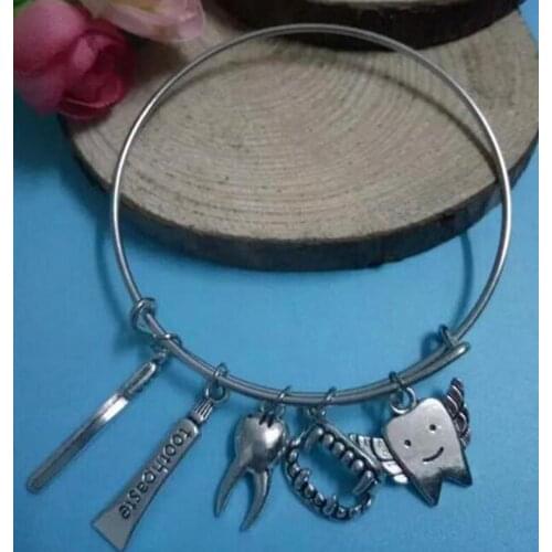 New Fashion Vintage 3D Dentist Tooth Brush Toothpaste Teeth Charms Pendant Steampunk Gothic Bracelets & Bangles Gift