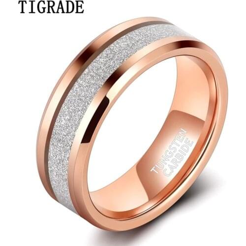 Tigrade New 8mm Men Women Tungsten Wedding Rings Rose Gold Silver Color Matte Wedding Band Luxury Comfort Fit Size 7-13