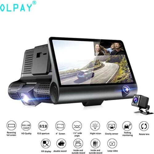OLPAY 3 Cameras Lens 4.0 Inch Dash Camera Dual Lens With Rearview Camera Video Recorder Auto Registrator Dash Cam 24H Paking