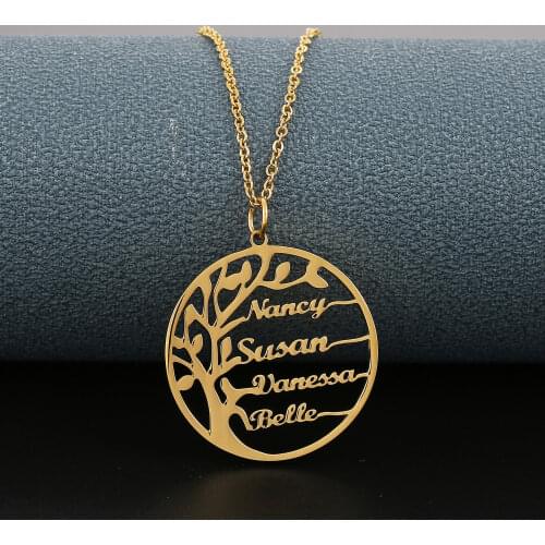 Custom Name Necklace Women Tree of Life Necklace Stainless Steel Personalized Letter Necklace Nameplate Family Jewelry Gifts