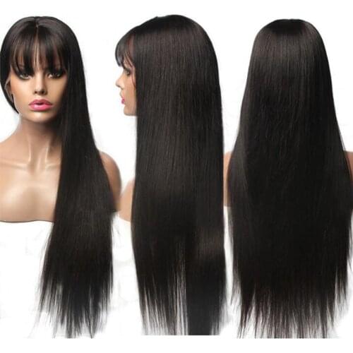 Machine Made Sew In Wig Human Hair Straight Wig Malaysian Straight Wig with Bang Natural Color For Women Glueless Wigs DACHIC