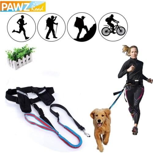 PAWZRoad Hand Free Pet Dogs Waist Leash for Running Elasticity Adjustable Dog Harness Collar Jogging Walking Leads with Food Bag