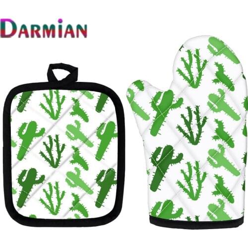 DARMIAN Cactus Plant Pattern Microwave Oven Baking Gloves Anti-Hot Insulation Pad Decorative Kitchen Gift BBQ Baking Accessories