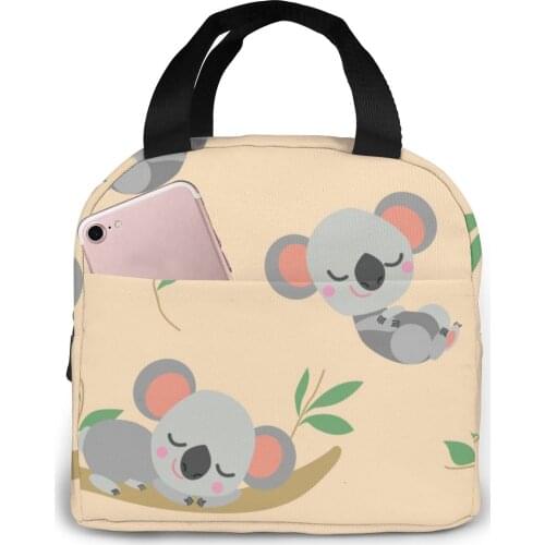 Portable Lunch Bag Sleeping Koala Bear Tree Branch Thermal Insulated Lunch Box Tote Cooler Bag Bento Container Food Storage Bag