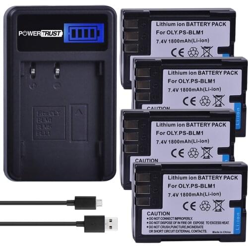 PowerTrust 4Pcs PS-BLM1 BLM1 BLM-1 Battery + LCD USB Charger for Olympus C-5060 C-7070 C-8080 E-1 E-3 E-30 E-520 EVOLT E-300