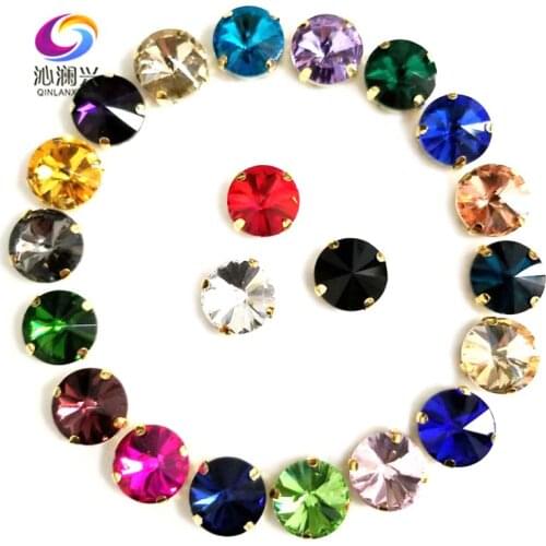 Mix color round shape golden bottom high quality AAA Glass Crystal sew on claw rhinestones with holes,Diy Clothing accessories