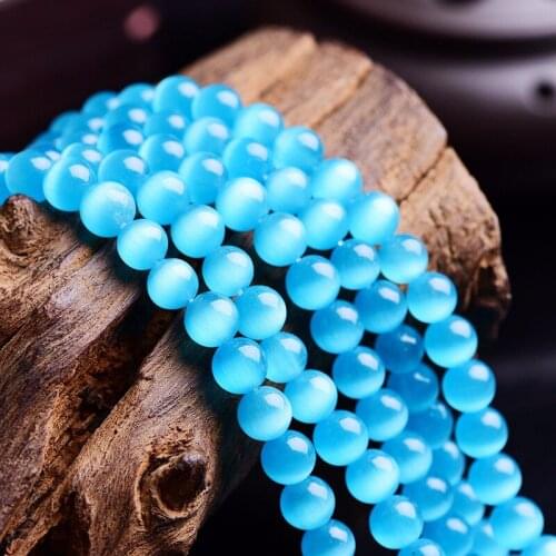 RONGQING Fashion Light Blue Opal Beads Natural Stone Scattered Cat Eye Beads for Jewelry Making 6mm 8mm 10mm,12mm