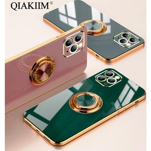 Luxury Ring Case For iPhone 12 Mini 11 Pro Max XS XR X S 7 8 Plus SE 2020 Plating Silicone TPU Soft Cover With Ring Holder Stand