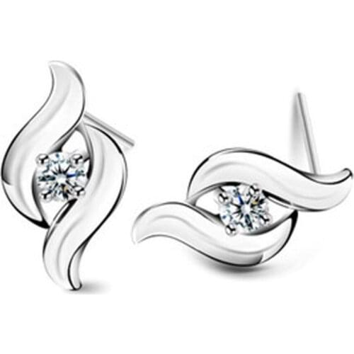 Silver S-shaped Clear Crystal Stud Earrings Hypoallergenic Earring For Women Fine Jewelry EAR-0671