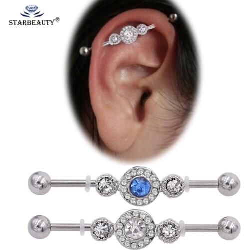 1PC 1.6*35mm Zircon Industrial Barbell Piercing Earrings Long Bar Cartilage Scaffold Piercing Ear Helix Tragus Body Jewery