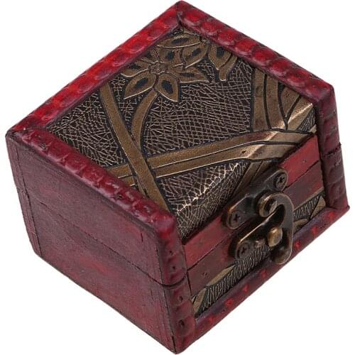 Jewelry Box Vintage Wooden Storage Decorative Suitcase Small Retro Casket with Lock for Desktop Home Decor Color Random