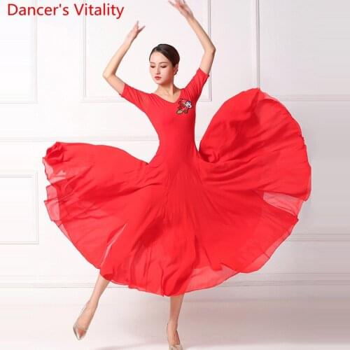 Modern Dance Competition Outfits Women Embroidered Slim Fit Dress Ballroom Waltz National Standard Dancing Performance Costume