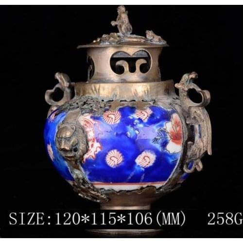 Old Decorated Porcelain Armoured & Monkey Lid Incense Burners w QianLong Mark