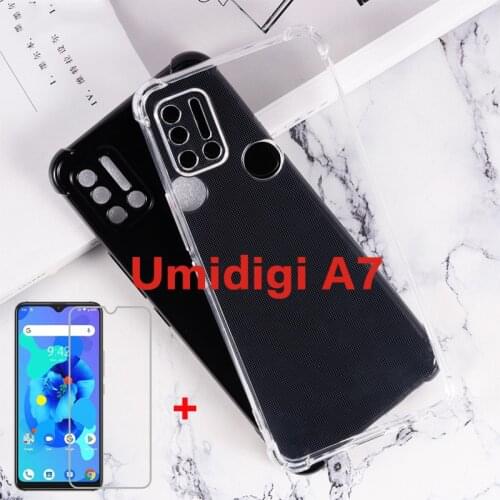 Ultra Clear Phone Case For Umidigi A7 Back Cover for UmidigiA7 Etui Silicone Cases Vetro 6.49" UMI Umidigi A 7 Screen Protector