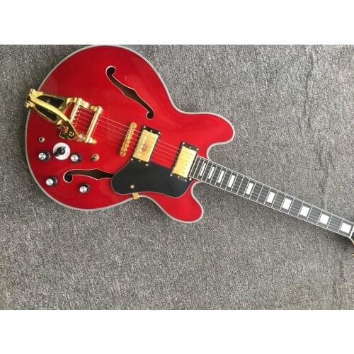 Free shipping New top quality red hollow body jazz guitar bigsby guitar semi hollow jazz electric guitar