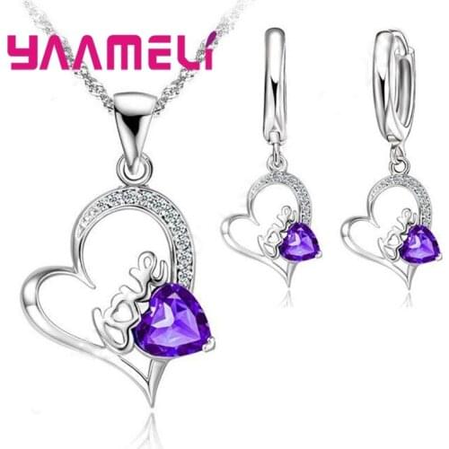 Love 925 Sterling Silver Cubic Zircon Jewelry Sets Earring Necklace Heart-shaped Pendant Wedding Engagement Jewelry