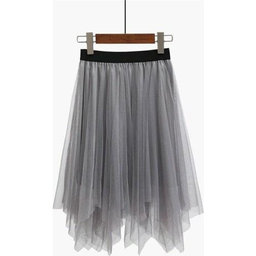 Lady Mesh Skirt Tulle Gauze Tutu Party Gown Sheer A-lined Asymmetric High Waist