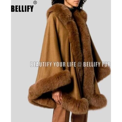 Top fashion Warm thickening ladies real cashmere poncho cape with Natural fur trim