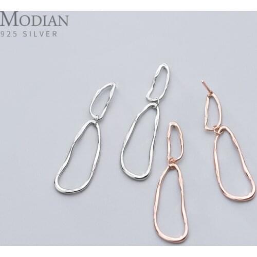 MODIAN Rose Gold Color Irregular Ellipse Dangle Earring for Women 925 Sterling Silver Simple Geometric Drop Earring Fine Jewelry