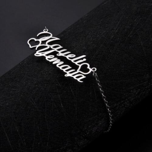 Lemegeton Customized Two Name Bracelet Women Girls Personalized Stainless Steel Charm Bracelets Silver Gold Color Custom Jewelry