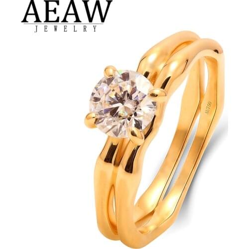 14k Yellow Gold D Color VVS1 Round Cut 1.0Ct 6.5mm Moissannite Diamond ring Wedding Party Anniversary Ring For Women