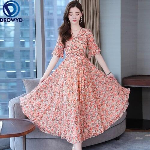 2021 Summer Beach Boho Maxi Dress for Women Fashion V-neck Purple Floral Printed Short Sleeve Women Chiffon Long Dress Vestidos