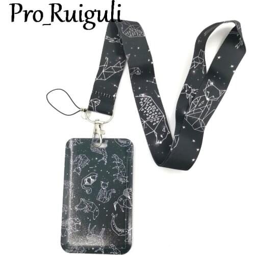 Starry animal Lanyard Credit Card ID Holder Bag Student Women Travel Card Cover Badge Car Keychain Decorations