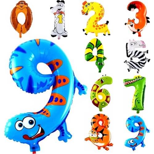 10Pcs Animal Number Foil Inflatable Balloons Wedding Happy Birthday Air Balloons Balloon Childrens Gifts Inflatable Toy