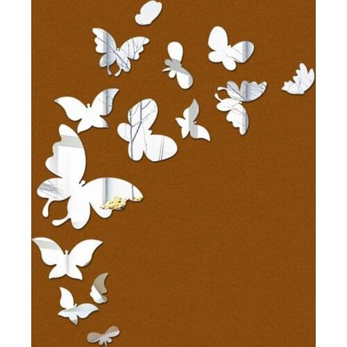 15pcs/set DIY Butterfly Acrylic Mirror Stickers Art Mural Wall Sticker Room Decoration Sofa TV Background Home Wall Decor Silver