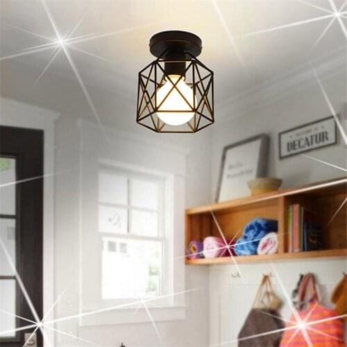 220V Metal Square Ceiling Lights Decor Light Black Decoration Retro Nordic Style Vintage Ceiling Chandelier Ceiling Lamp Holder