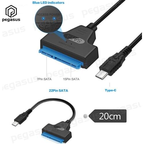 7-Pin+15-Pin SATA to USB 3.1 Tpye-C Male 2.5/3.5 Inch Hard Drive Data Cable With Light