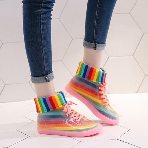 Lace Up Rain Boots PU Waterproof Motorcycle Woman Shoes Women Boots Ankle Removable Cover Platform Colorful Ankle Mature
