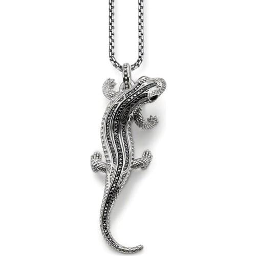 Silver Link Chain Black Pave Salamander Necklaces & Pendants, 2018 Fashion Lizard Pendant Necklace Jewelry Bijoux for Women Men