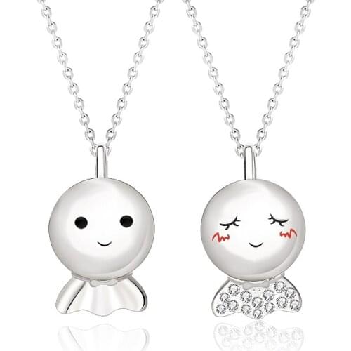 Sunny Doll Couple Necklace A Pair of Men and Women S925 Sterling Silver Jewelry Valentines Day Commemorative Gift