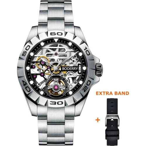 Boderry Urban Mens Fashion Watches Luxury Automatic Mechanical Luminous Waterproof Stainless Steel Male Clock Relogio Masculino
